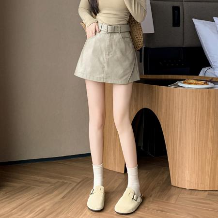 FA50657# 皮裙裤女秋冬休闲皮裤裙百搭半身裙pu皮短裙高腰a字裙裤 服裝批發女裝批發服飾貨源