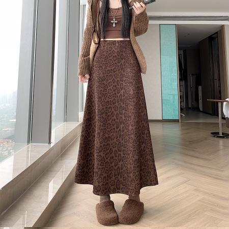 FA50658# 新网红高级亲肤豹纹半身包臀鱼尾长裙松紧腰中长裙 服裝批發女裝批發服飾貨源