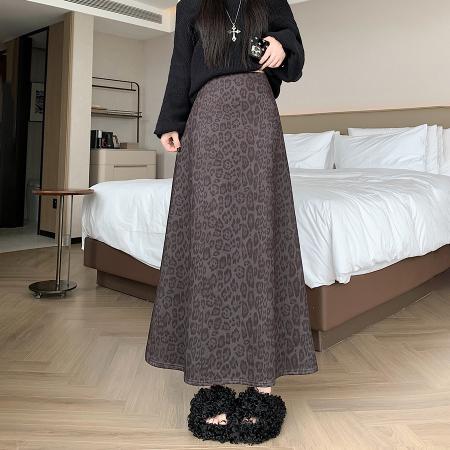 FA50658# 新网红高级亲肤豹纹半身包臀鱼尾长裙松紧腰中长裙 服裝批發女裝批發服飾貨源