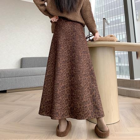 FA50658# 新网红高级亲肤豹纹半身包臀鱼尾长裙松紧腰中长裙 服裝批發女裝批發服飾貨源