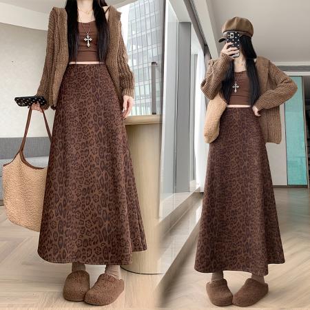 FA50658# 新网红高级亲肤豹纹半身包臀鱼尾长裙松紧腰中长裙 服裝批發女裝批發服飾貨源