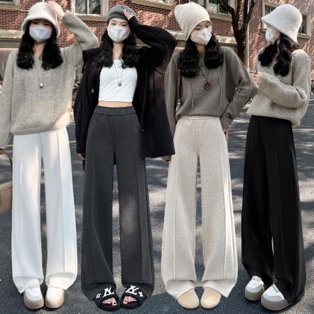 FA50666# 秋冬新款高腰显瘦垂感阔腿裤女加绒加厚细腻软糯美拉德休闲裤 服裝批發女裝批發服飾貨源
