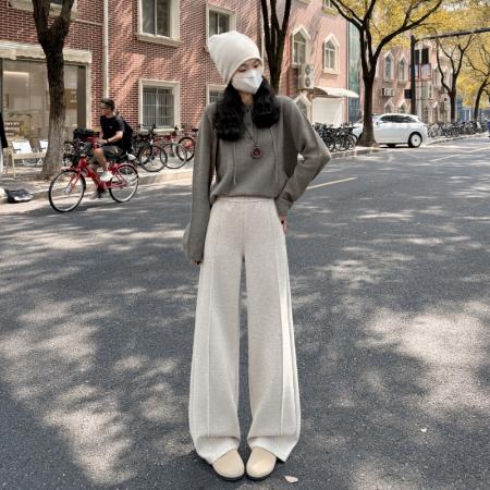 FA50666# 秋冬新款高腰显瘦垂感阔腿裤女加绒加厚细腻软糯美拉德休闲裤 服裝批發女裝批發服飾貨源