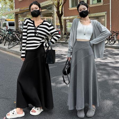 FA50667# 韩系风秋季高腰显瘦A字裙百搭时尚半身裙气质长裙大摆裙ins 服裝批發女裝批發服飾貨源