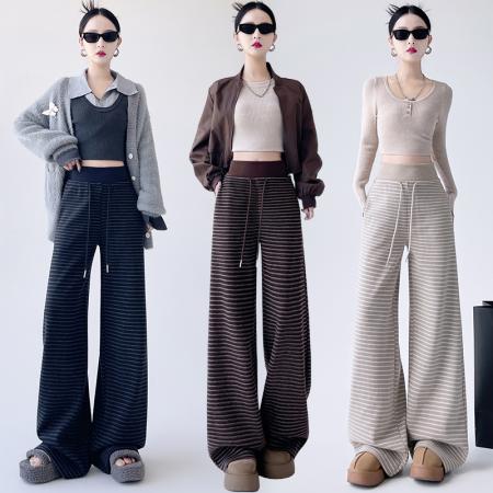 FA50668# 新款高腰显瘦慵懒风直筒阔腿裤女细腻软糯针织休闲运动裤子 服裝批發女裝批發服飾貨源