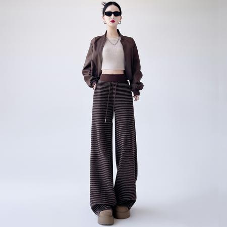FA50668# 新款高腰显瘦慵懒风直筒阔腿裤女细腻软糯针织休闲运动裤子 服裝批發女裝批發服飾貨源