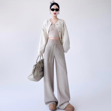 FA50668# 新款高腰显瘦慵懒风直筒阔腿裤女细腻软糯针织休闲运动裤子 服裝批發女裝批發服飾貨源