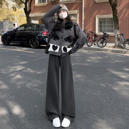 FA50669# 秋冬新款高腰显瘦垂感加厚软糯阔腿裤女窄版松紧腰直筒裤子 服裝批發女裝批發服飾貨源