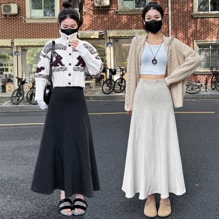 FA50670# 韩系风秋季高腰显瘦A字裙百搭时尚半身裙气质长裙大摆裙ins 服裝批發女裝批發服飾貨源