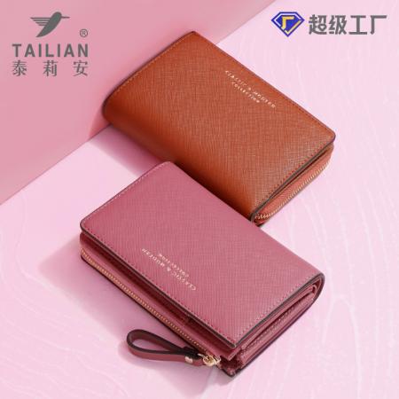 TJ2137# 2023年泰莉安新款十字纹pu钱夹女士 大容量跨境短钱包ins厂家批发