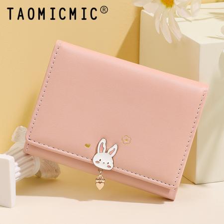 TJ2125# 时尚甜美吊饰ins风短款女士钱包学生可爱兔子三折零钱包皮夹批发