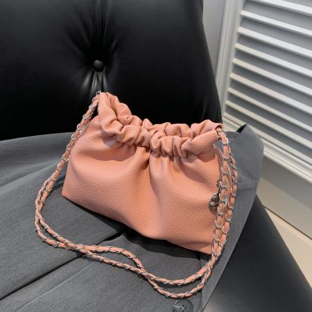 TJ2146# 法式小众褶皱腋下小包包女2024新款时尚链条斜挎包冬季洋气水桶包