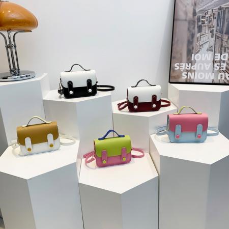 TJ2147# 韩版休闲质感单肩小包简约ins撞色邮差小方包2024春夏新款斜挎包