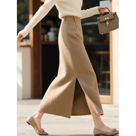 FA50696# 气质休闲百搭高腰显瘦高级感通勤设计秋冬新款浅咖色半身裙女