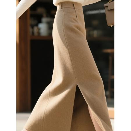 FA50696# 气质休闲百搭高腰显瘦高级感通勤设计秋冬新款浅咖色半身裙女