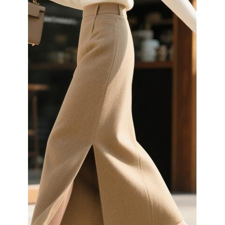 FA50696# 气质休闲百搭高腰显瘦高级感通勤设计秋冬新款浅咖色半身裙女