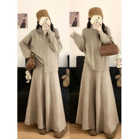 FA50702# 大码女装胖MM秋冬气质减龄穿搭打底外穿裙套装针织毛衣两件套