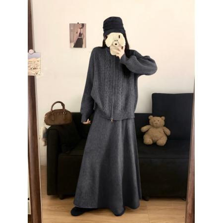 FA50702# 大码女装胖MM秋冬气质减龄穿搭打底外穿裙套装针织毛衣两件套