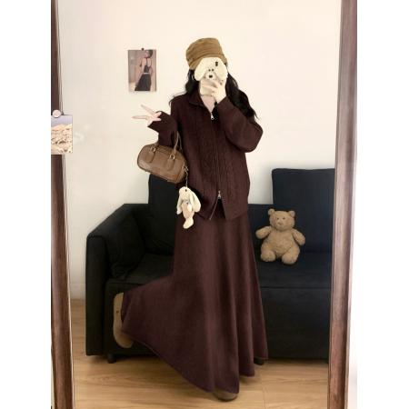 FA50702# 大码女装胖MM秋冬气质减龄穿搭打底外穿裙套装针织毛衣两件套