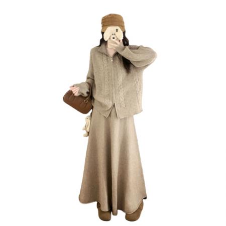 FA50702# 大码女装胖MM秋冬气质减龄穿搭打底外穿裙套装针织毛衣两件套