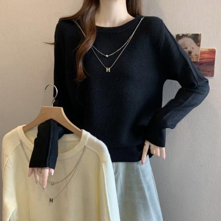 FA50710# 大码秋冬新款带链子保暖毛衣女韩版微胖气质百搭针织衫上衣