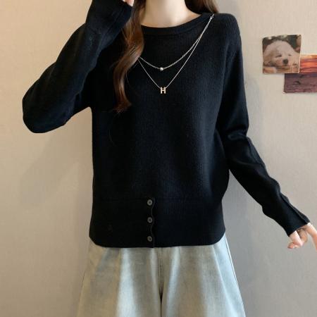 FA50710# 大码秋冬新款带链子保暖毛衣女韩版微胖气质百搭针织衫上衣