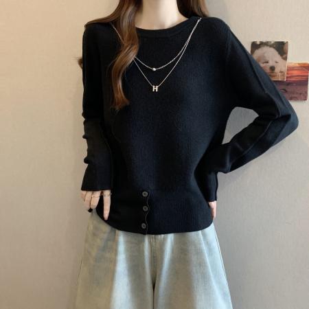 FA50710# 大码秋冬新款带链子保暖毛衣女韩版微胖气质百搭针织衫上衣