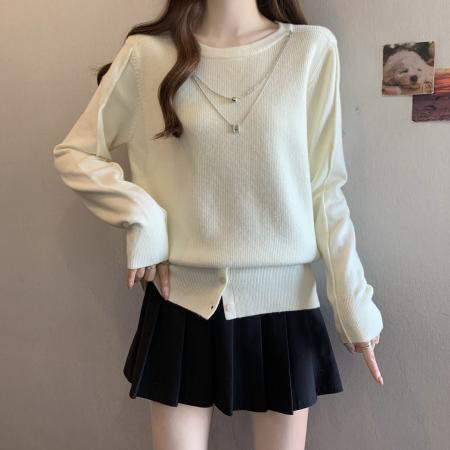 FA50710# 大码秋冬新款带链子保暖毛衣女韩版微胖气质百搭针织衫上衣