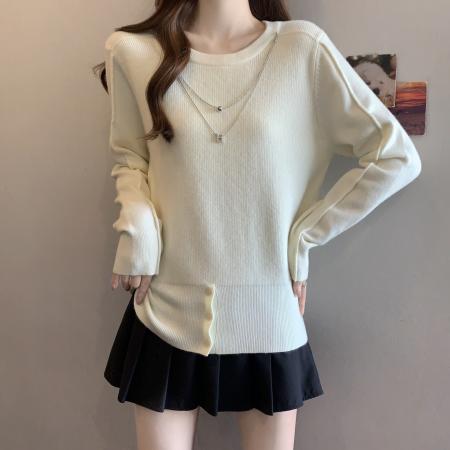 FA50710# 大码秋冬新款带链子保暖毛衣女韩版微胖气质百搭针织衫上衣