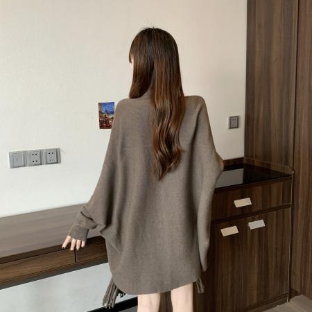 FA50711# 冬季新款重工流苏编制毛衣女宽松休闲慵懒风长袖披肩外套