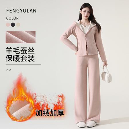 FA50716# 运动卫衣套装女装冬季长袖加绒加厚连帽两件套批发