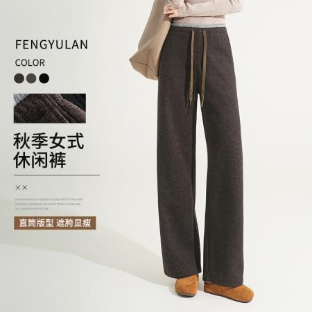 FA50717# 绵羊毛直筒休闲裤女秋季小个子显瘦高腰流光长裤批发 