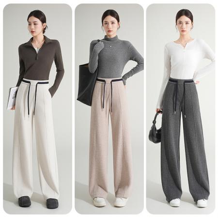 FA50719# 秋冬加厚休闲裤女直筒垂感修身弯刀裤高腰显瘦香蕉裤批发 