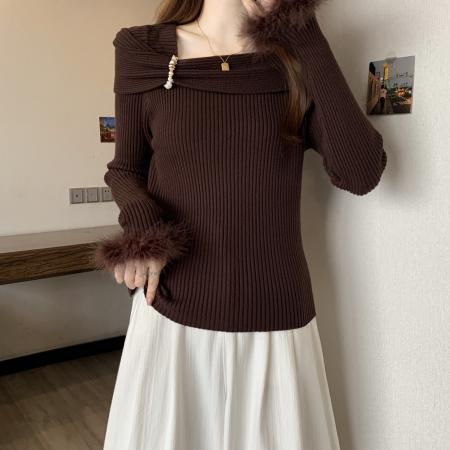 FA50727# 大码方领长袖针织衫女秋冬韩版胖MM遮肉显瘦气质百搭减龄上衣