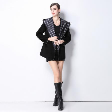 FA50745# 冬装新款正反两穿连帽毛呢外套