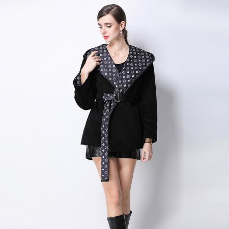 FA50745# 冬装新款正反两穿连帽毛呢外套