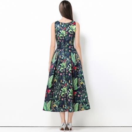 FA50746# 无袖高腰连衣裙立体剪裁收腰A字裙