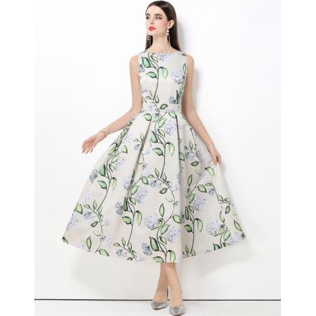 FA50747# 无袖高腰连衣...