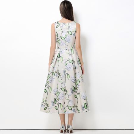 FA50747# 无袖高腰连衣裙立体剪裁收腰A字裙