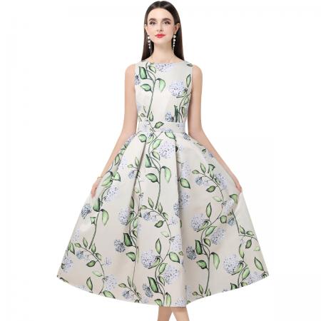 FA50747# 无袖高腰连衣裙立体剪裁收腰A字裙