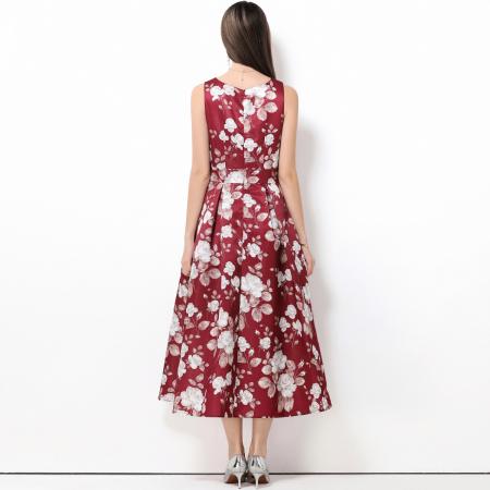 FA50748# 无袖高腰连衣裙立体剪裁收腰A字裙