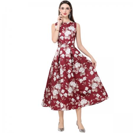 FA50748# 无袖高腰连衣裙立体剪裁收腰A字裙