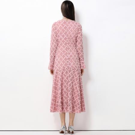 FA50749# 法式轻奢小香风蕾丝重工立体花朵喇叭袖大摆连衣裙女