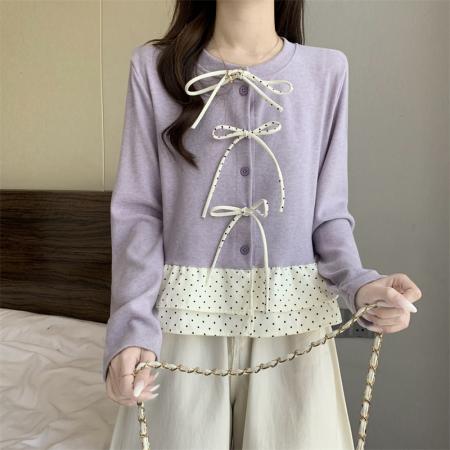 FA50753# 法式荷叶边拼接长袖衬衫女冬季设计感小众蝴蝶结上衣