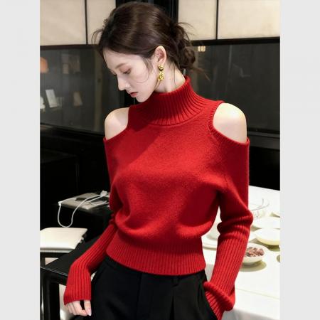FA50766# 高领毛衣女秋冬慵懒高级感上衣独特超好看洋气针织打底衫