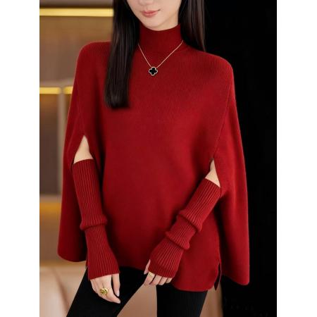 FA50771# 冬季圣诞氛围感高领斗篷披肩法式复古袖套针织毛衣外套