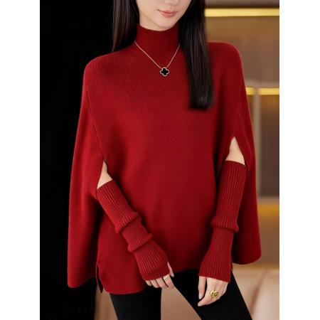 FA50771# 冬季圣诞氛围感高领斗篷披肩法式复古袖套针织毛衣外套