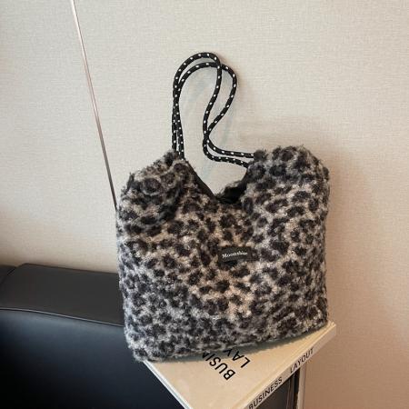 TJ5158# 新款时尚休闲包包女包大容量时尚潮流豹纹托特包单肩包毛绒包包包