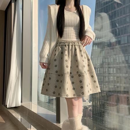 FA50783# 秋冬新款时尚百搭高腰A字毛呢裙时尚减年 服裝批發女裝批發服飾貨源