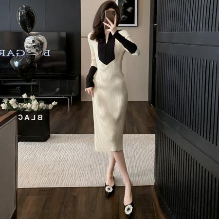 FA50788# 配风衣的内搭打底针织连衣裙子女春秋冬天连体包臀修身显瘦高级感 服裝批發女裝批發服飾貨源